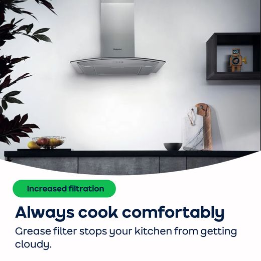 Hotpoint PHVS61FLTDPK 60 cm Angled Chimney Cooker Hood - Black - AO Annotation - Grease filter